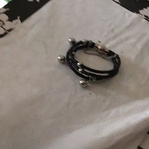 ❤️Leather black bracelet with silver beads